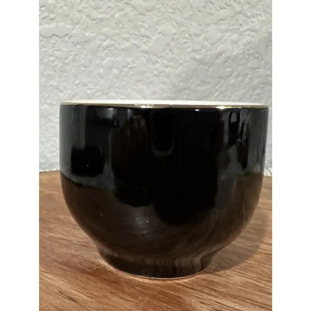 VTG Oriental Japanese Black & Gold Floral Peacock Design Porcelain Tea Cup
